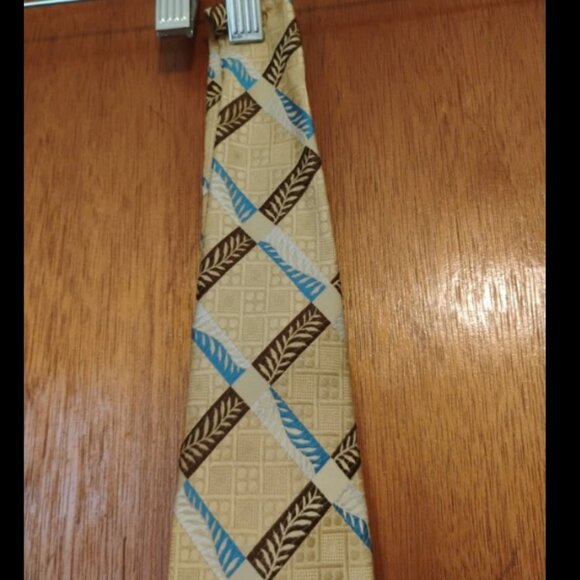 Vintage Villa Di Oro Retro Italy Yellow Brown Blue Geometric Polyester Mens Tie - Picture 6 of 10